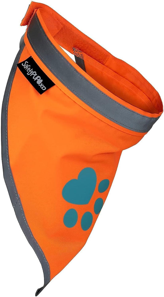 Dog Bandana with Paw Print, Blaze Orange, Reflective Trim, Small/Medium