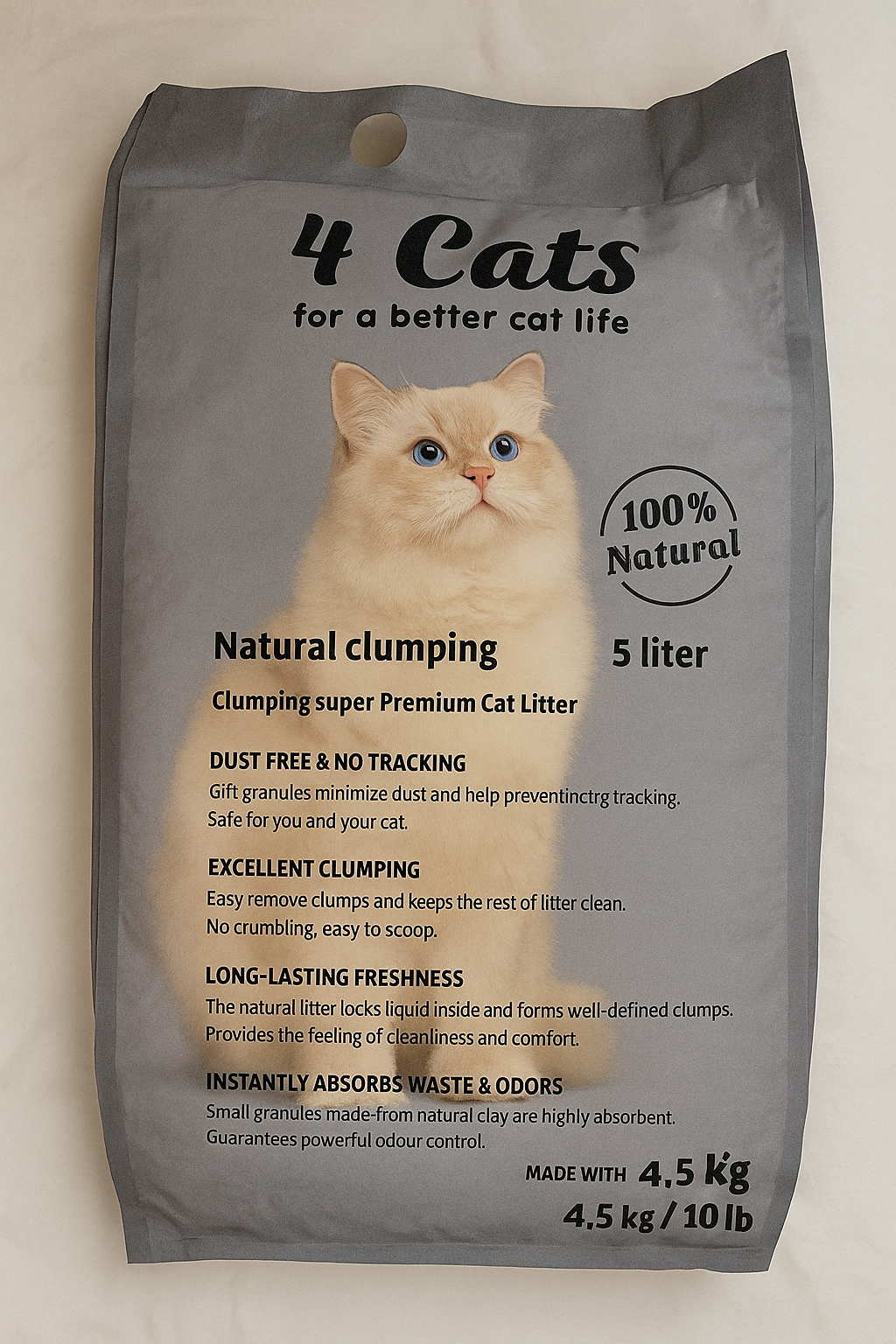 4 cats, cat white litter 5L