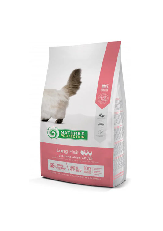 Nature's Protection Long Hair Dry Food with Poultry for Adult Cats, 2 kg