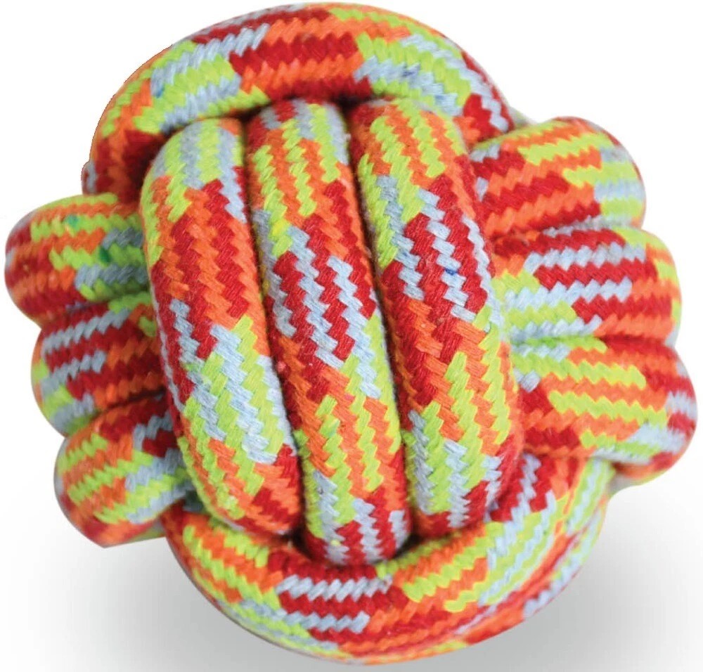 Pet Toy Rope Ball, medium Size, Multicoloured Knotted Design