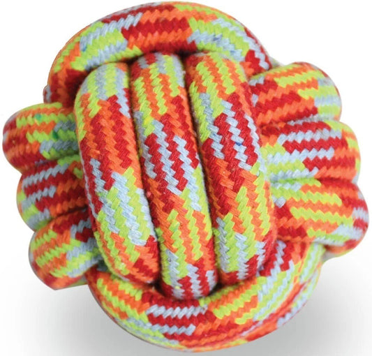Pet Toy Rope Ball, medium Size, Multicoloured Knotted Design