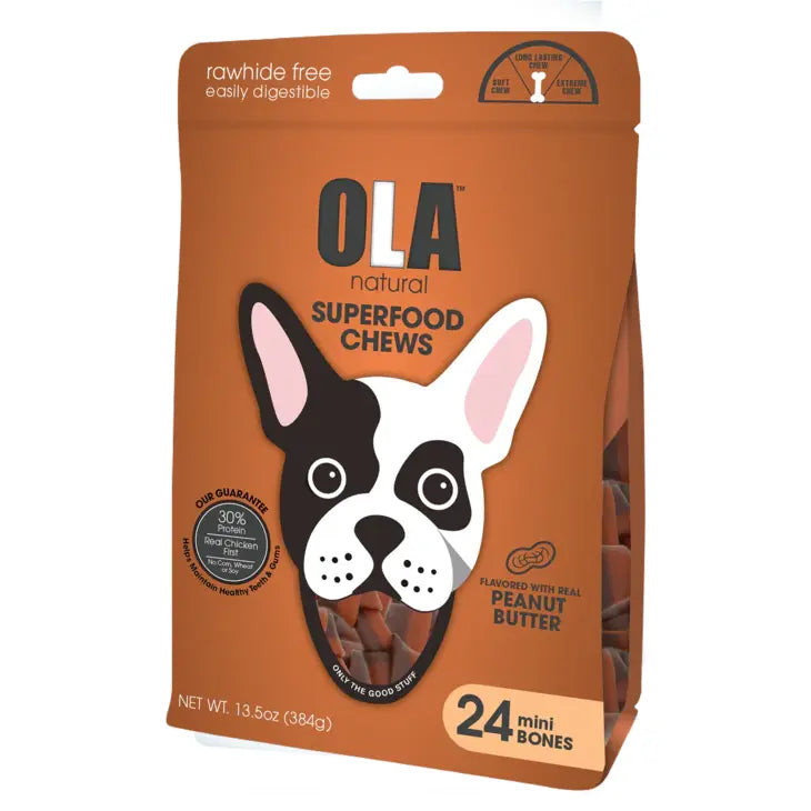 Ola Natural Peanut Butter 24 Mini Bones Dog Treats 384g