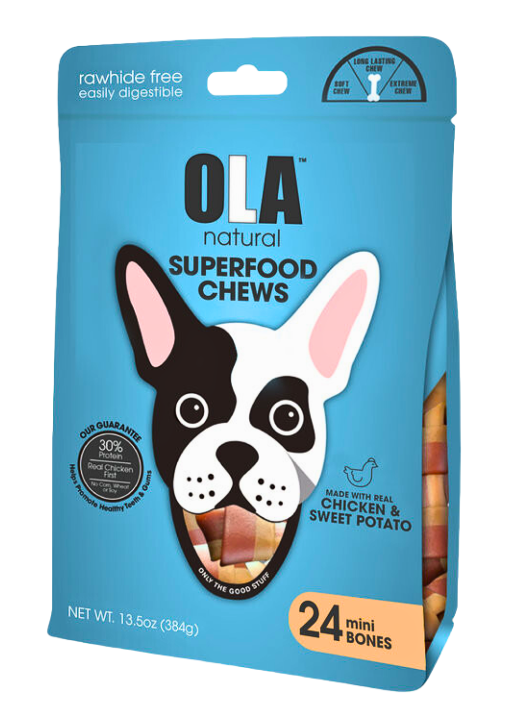 Ola Natural Chicken & Sweet Potato 24 Mini Bones Dog Treats 384g