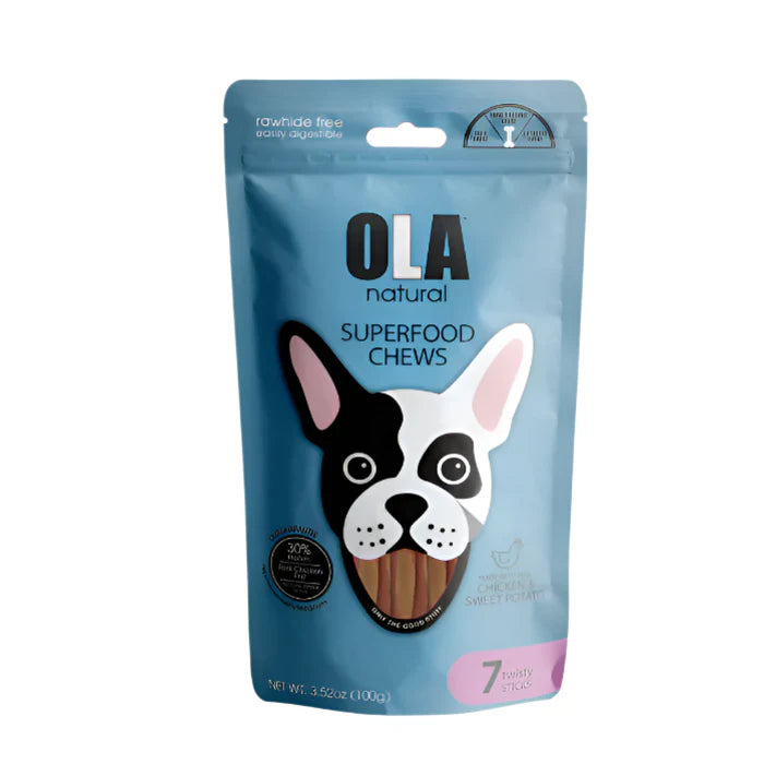 Ola Natural Chicken & Sweet Potato Dog Treats 7 Twisty Sticks 100 gm