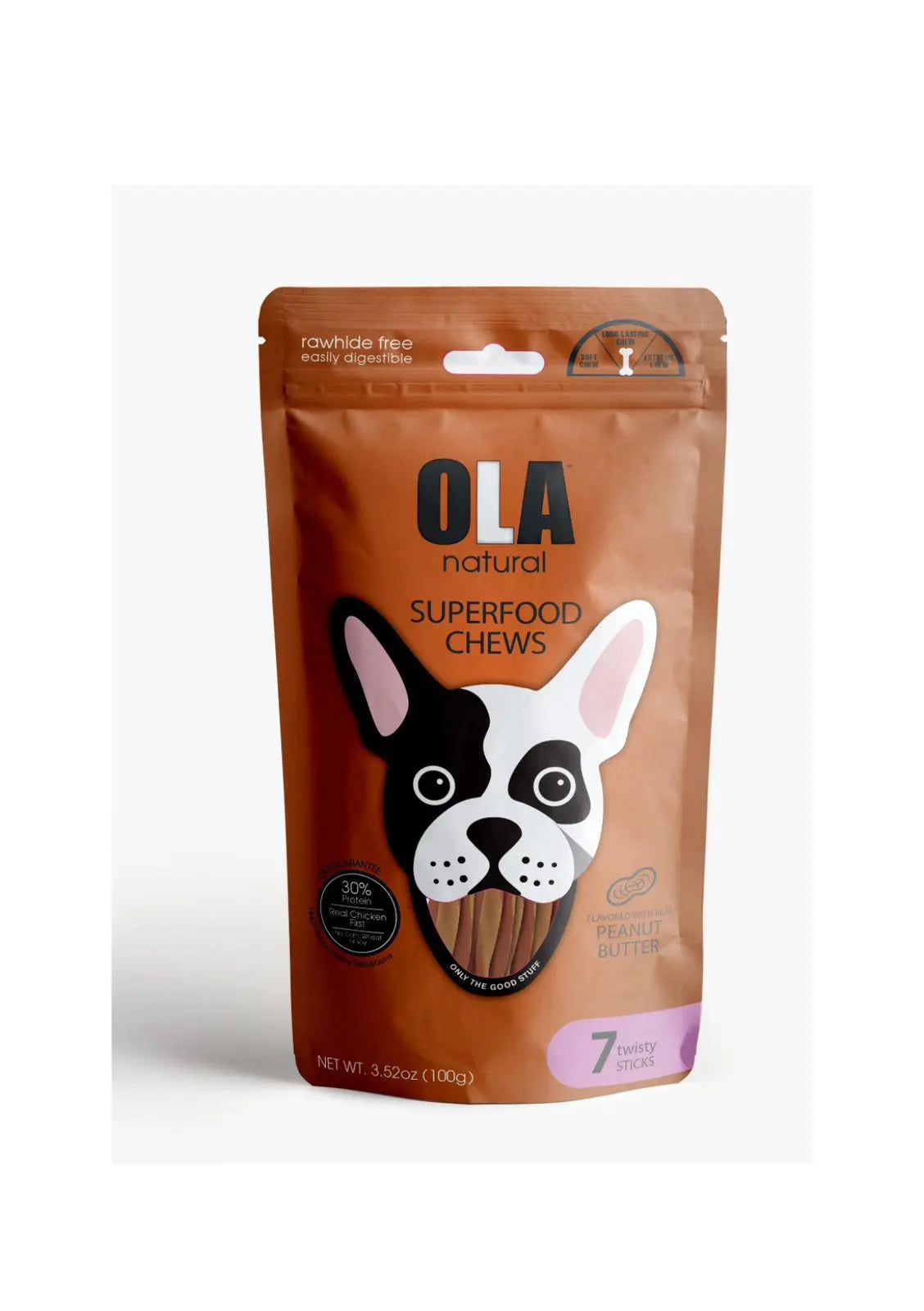 Ola Natural Peanut Butter Dog Treats 7 Twisty Sticks 100 gm