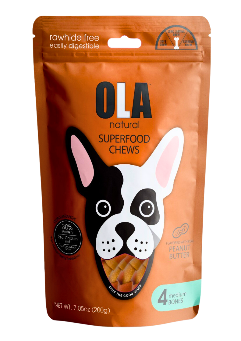 Ola Natural Peanut Butter Potato 4 Medium Bones Dog Treats 200g