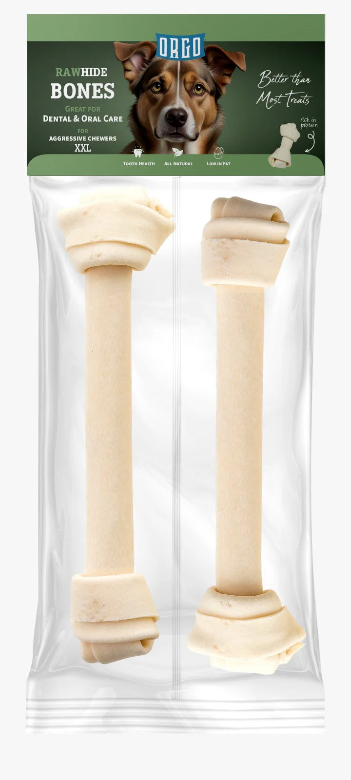 Orgo Rawhide Bones For Dog Dental Oral Care 2 PC XXL