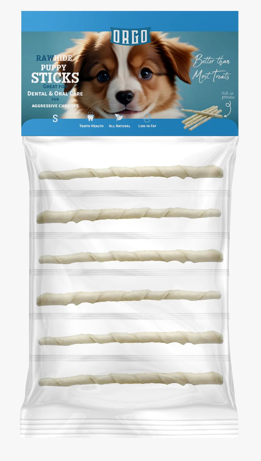 Orgo Rawhide Sticks For Dog Puppy Dental Oral Care 6 PC R
