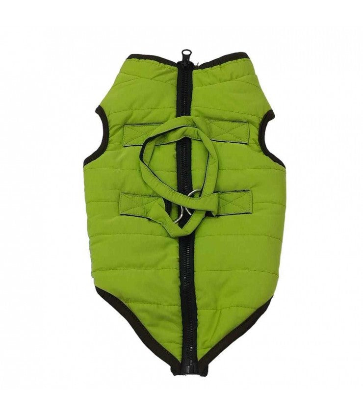 Dog Vest Jacket, Padded Coat with Zipper and Leash Ring, Lime Green.