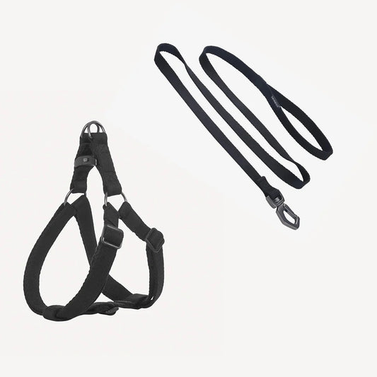 Adjustable Dog Harness and Leash Set, Black, Step-in Style