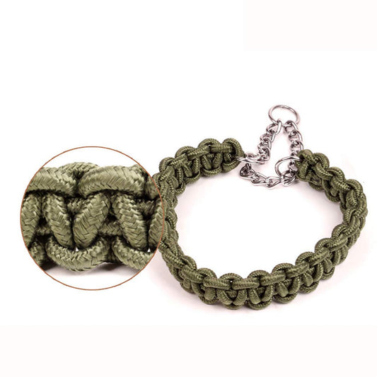 Heavy-Duty Dog Leash and Collar Set, Nylon Braided Traction Rope, Army Green