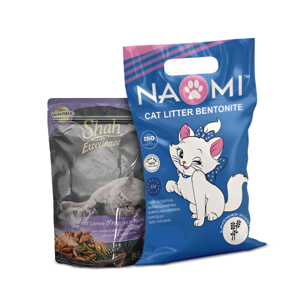 Shah Excellence Wet Food for Cats in Sauce 85g + Naomi Cat Litter Lavender Scent Bundle Pack