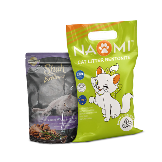 Shah Excellence Wet Food for Cats in Sauce 85g + Naomi Cat Litter Mint Scent Bundle Pack