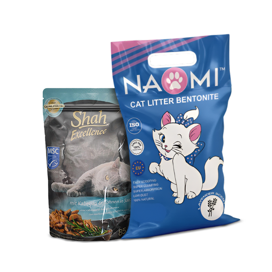 Shah Excellence Wet Food for Cats in Sauce 85g + Naomi Cat Litter Lavender Scent Bundle Pack