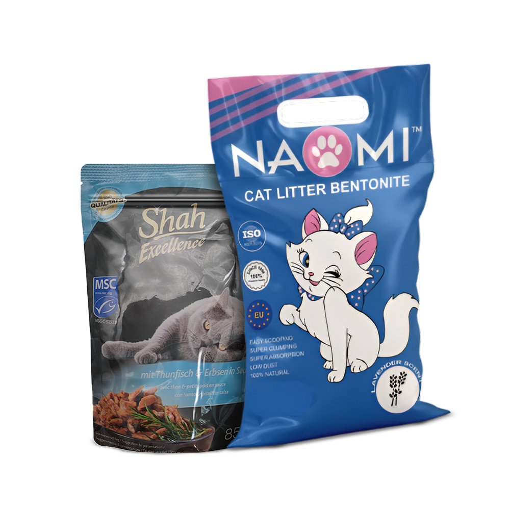 Shah Excellence Wet Food for Cats in Sauce 85g + Naomi Cat Litter Lavender Scent Bundle Pack
