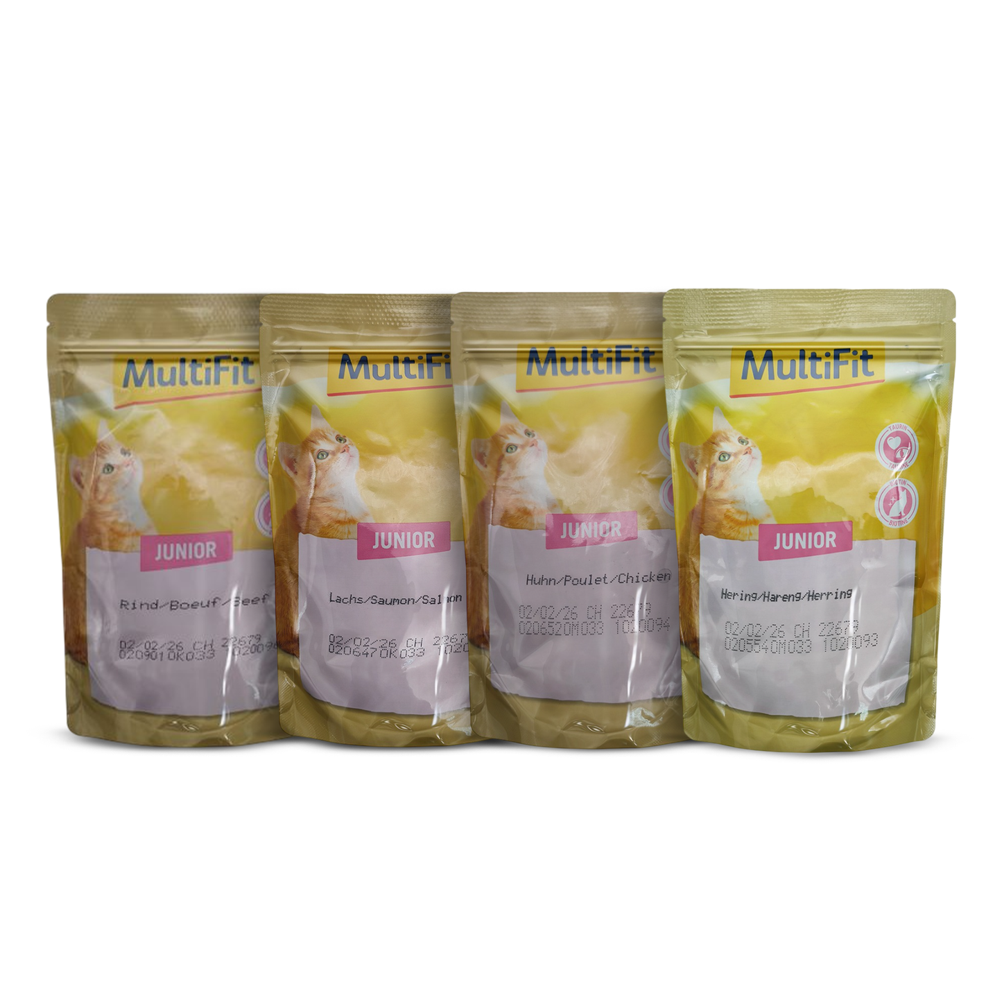 MultiFit Junior Cat Food Pouches, Bundle Pack, Chicken, Beef, Herring and Salmon Flavours, 4-Pack
