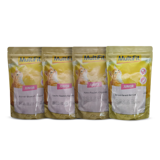 MultiFit Junior Cat Food Pouches, Bundle Pack, Chicken, Beef, Herring and Salmon Flavours, 4-Pack