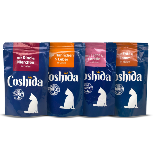Coshida Cat Food bundle Pack, Duck & Lamb, Salmon & Trout, Beef & Kidney, Chicken & Liver in Jelly
