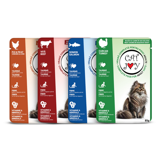Cat Joy Adult Cat Food offer Pack, Gravy Pouches with Salmon, Beef, Chicken & Liver, Turkey, 85g
