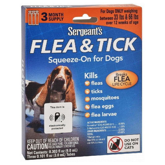 Sergeant's Flea and Tick Squeeze-On Solution for Dogs 1 between 33 lbs & 66 lbs 3 ampules