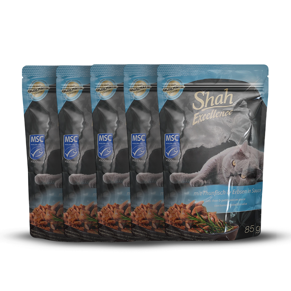 Shah Excellence Wet food For Cats In sauce 85g with tuna and peas