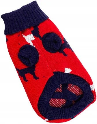 Pet Sweater for Dogs and Cats, Red and Navy Pattern, Medium Size, 30cm Back Length, 34-46cm Chest