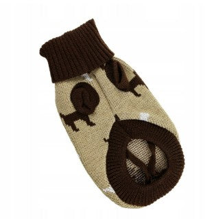 Pet Winter Sweater, Large Size, Dog Pattern Design, 35cm Back Length, Brown and Beige, Fits 35-46cm Neck, 40-50cm Chest