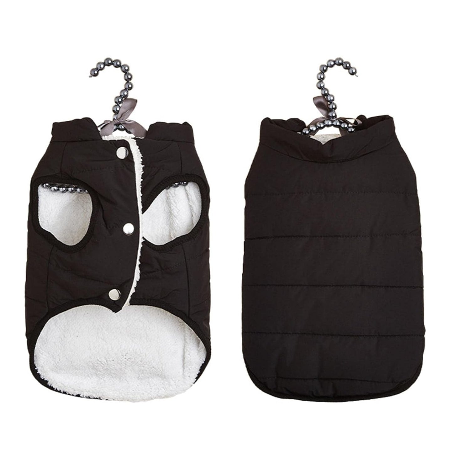 Dog Winter Jacket, Sizes, Black and White Padded Coat with Fleece Lining