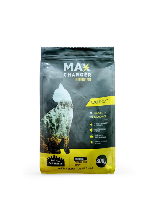 Max Charger Premium Dry Food Adult Cat Chicken + Salmon Oil 300g