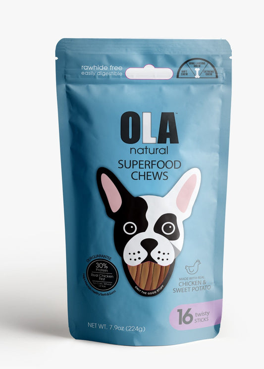 Ola Natural Chicken & Sweet Potato Dog Treats 16 Twisty Sticks 224 gm