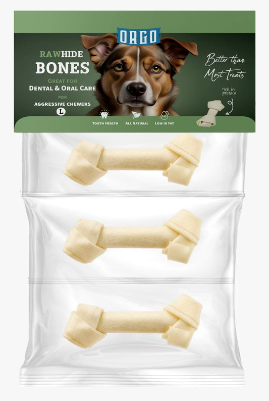 Orgo Rawhide Bones For Dog Dental Oral Care 3 PC M