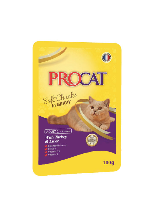 PROCAT Soft chunks in jelly with Turkey and liver 100 gm