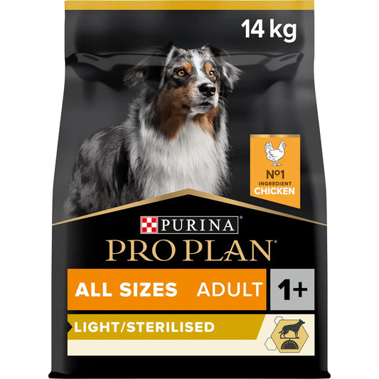 PURINA Pro Plan All Sizes Adult Light Sterilised with OPTIWEIGHT Rich in Chicken Dry Dog Food 14 KG