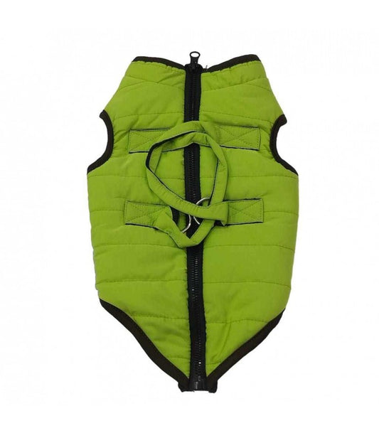 Dog Vest Jacket, Padded Coat with Zipper and Leash Ring, Lime Green.