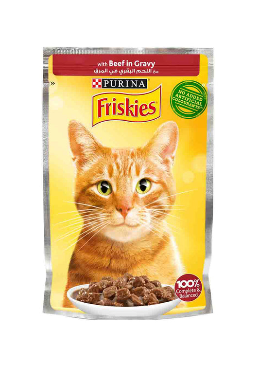 Purina Friskies Beef Chunks In Gravy Pouch 85g