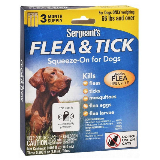Sergeant's Flea and Tick Squeeze On Solution for Dogs 1 66 Lbs and over 3 ampules