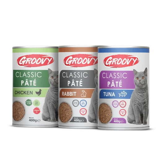 Groovy Classic Pâté Cat Food, Variety Pack with Chicken, Rabbit and Tuna, 400g, Pack of 3