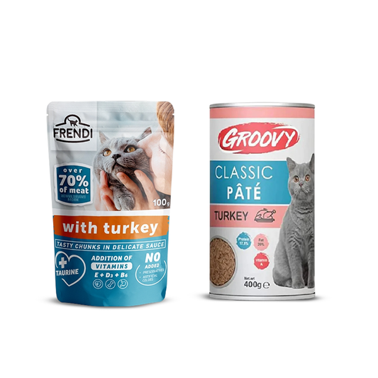 Groovy & Frendi Cat Food Turkey bundle Pack, Classic Pate and Premium Wet Food, 500g