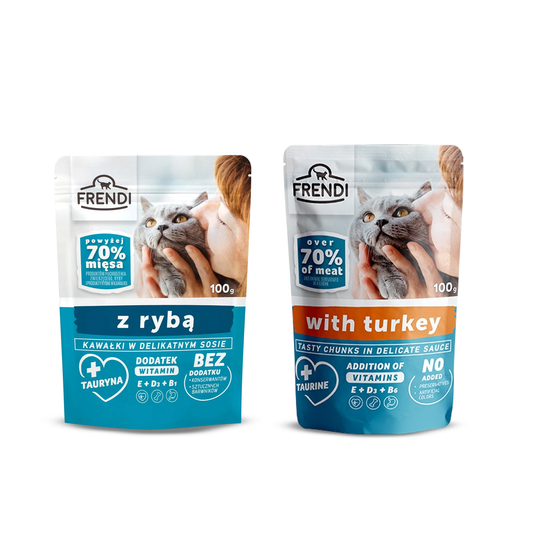 Frendi Premium Cat Food Pouches, Fish and Turkey bundle Pack, 100g, 2-Pack