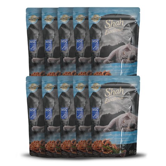 Shah Excellence Wet food For Cats In sauce 85g with tuna and peas