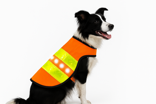 LED Dog Safety Vest, Medium Size, High Visibility Orange with Reflective Strips, Battery Powered